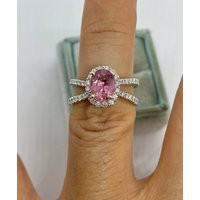 Genuine Pink Sapphire Diamond Ring, 18K White Gold Engagement Right Hand Ring | Etsy (US)