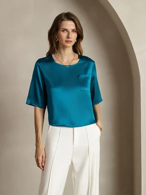 100% Mulberry Silk Women's Blouse Short Sleeve Boxy Crop Top | SilkSilky
