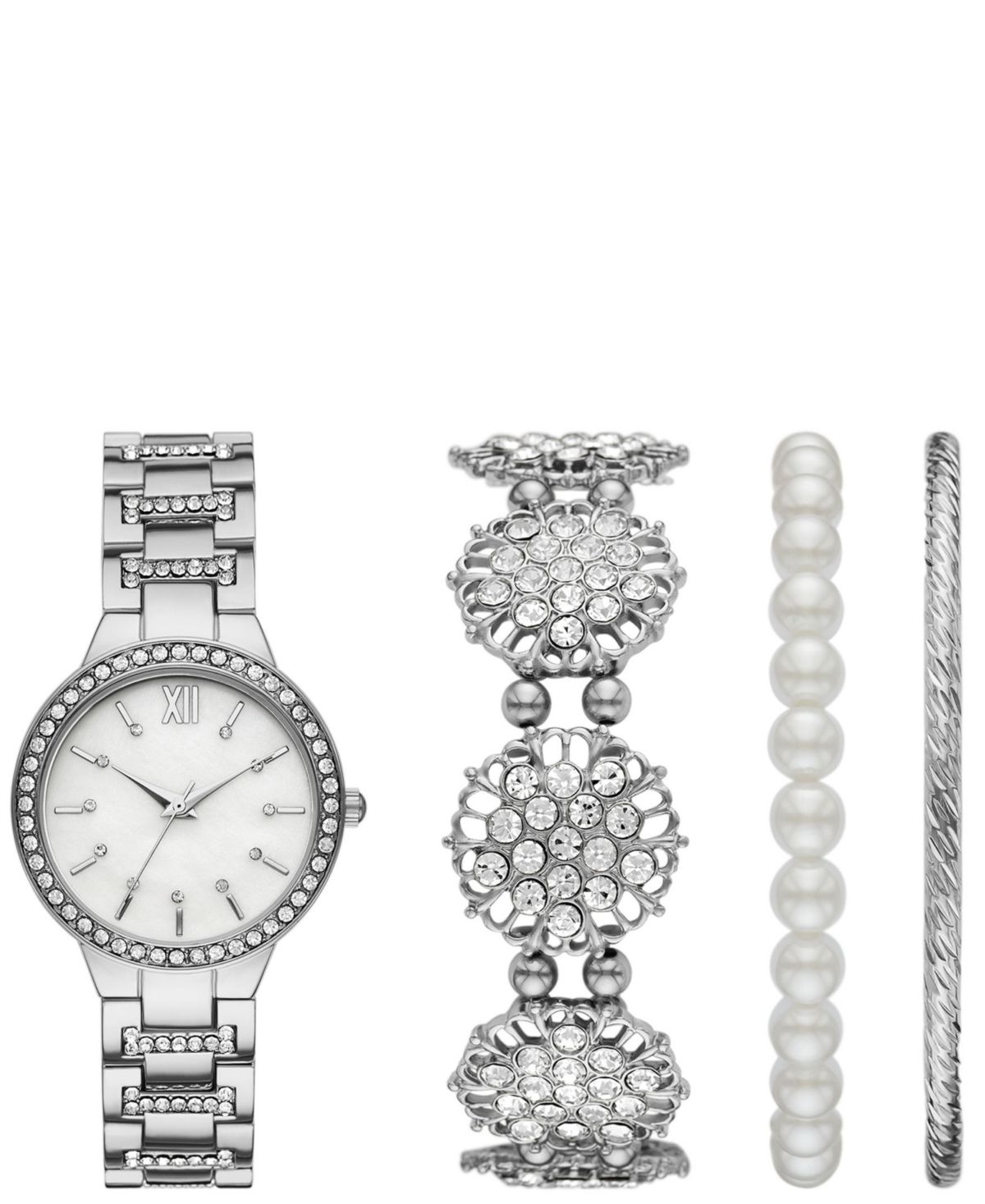Folio Women's Silver Bracelet Watch Gift Set, 35mm | Macys (US)