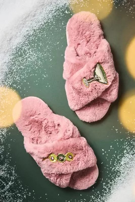 Maeve Icon Patch Fuzzy Slippers | Anthropologie (US)