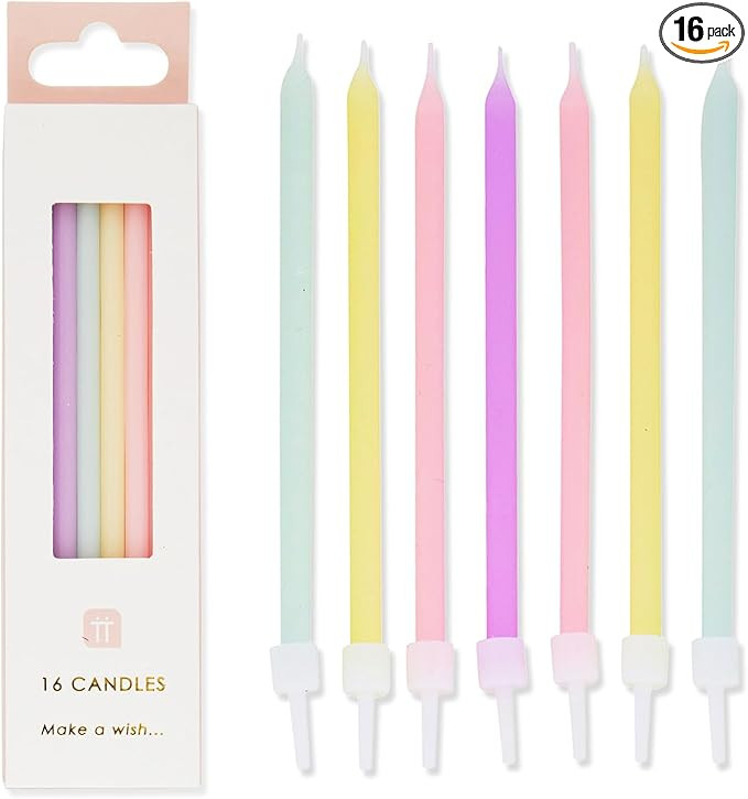 Talking Tables Pack of 16 - Size 10cm Pastel Birthday Candles Make Your Cake Extra Special This Y... | Amazon (US)
