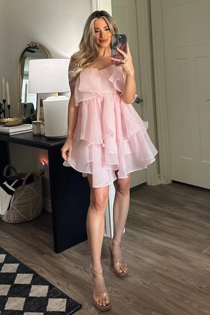 Constance Organza Tiered Ruffle Dress: Pale Blush | Bella and Bloom Boutique