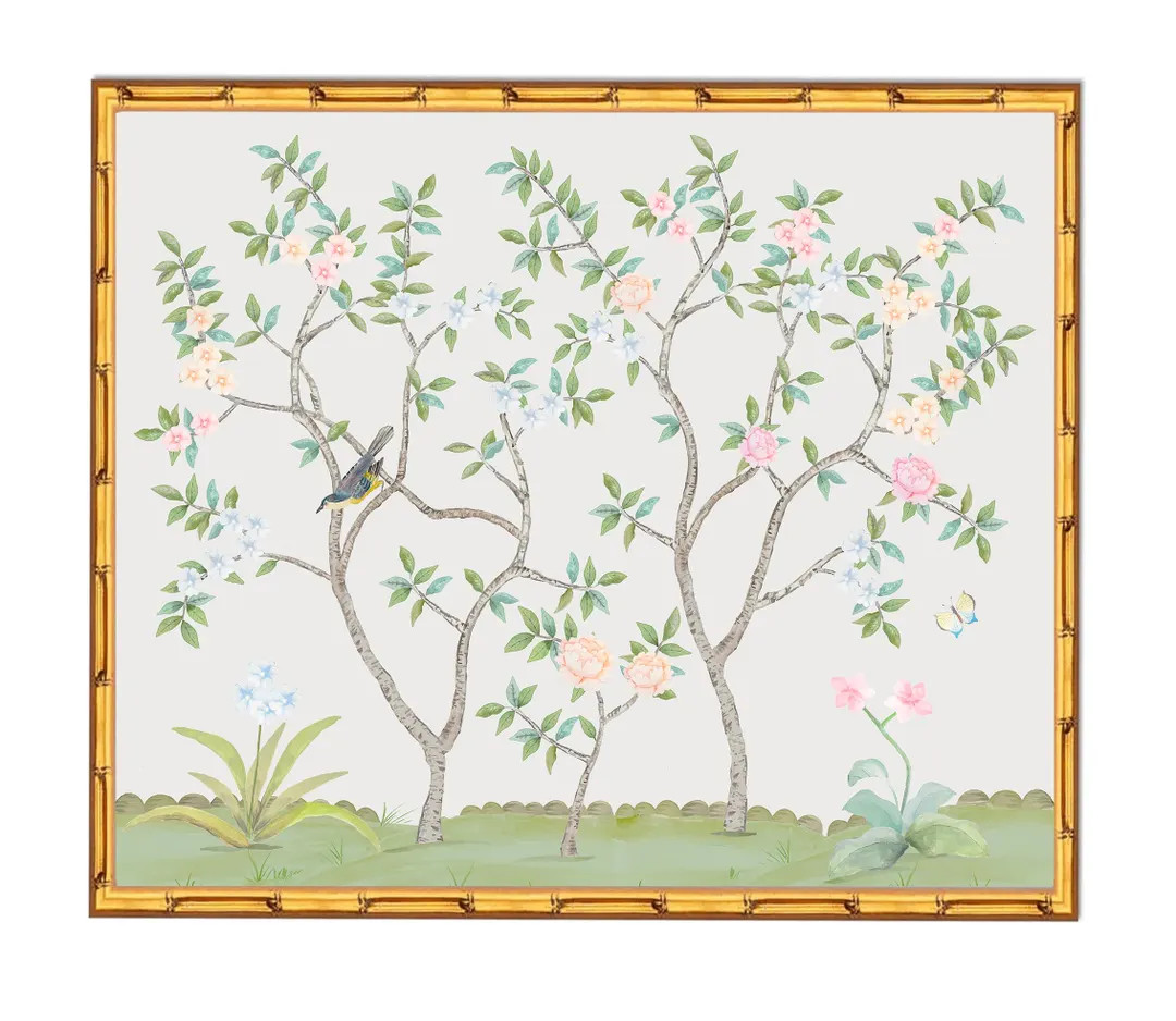 Large Hand Painted Chinoiserie Print | Botanical Wall Art | Nursery Wall Decor | Hand-painted Bot... | Etsy (US)