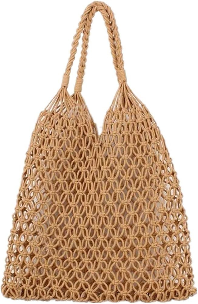 Hixixi Cotton Rope Travel Beach Fishing Net Handbag Shopping Woven Shoulder Bag for Women Girls | Amazon (US)