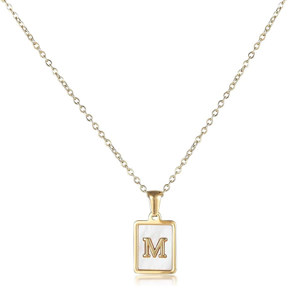 Gold Plated Initial Necklaces Square Capital Monogram Pendant Necklace Personalized Custom A Lett... | Amazon (US)