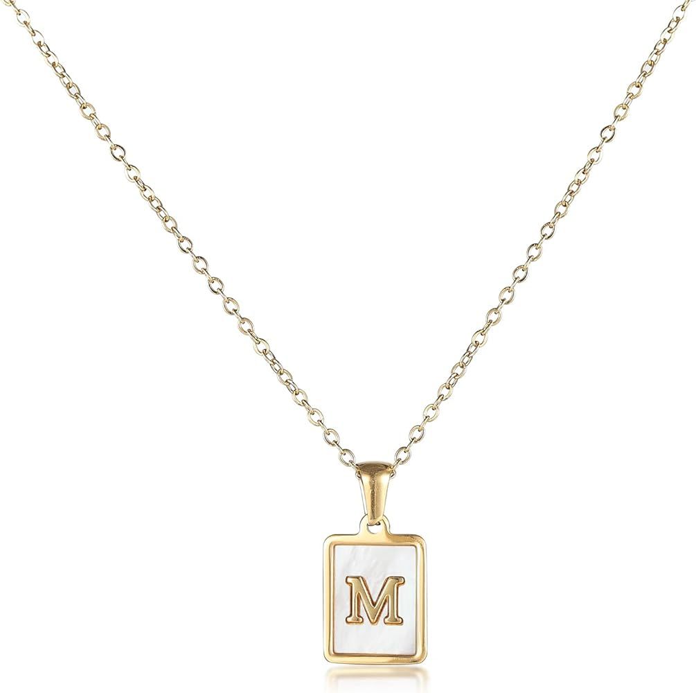 Gold Plated Initial Necklaces Square Capital Monogram Pendant Necklace Personalized Custom A Lett... | Amazon (US)