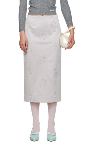 Silver Straight Fitted Midi Skirt | SSENSE