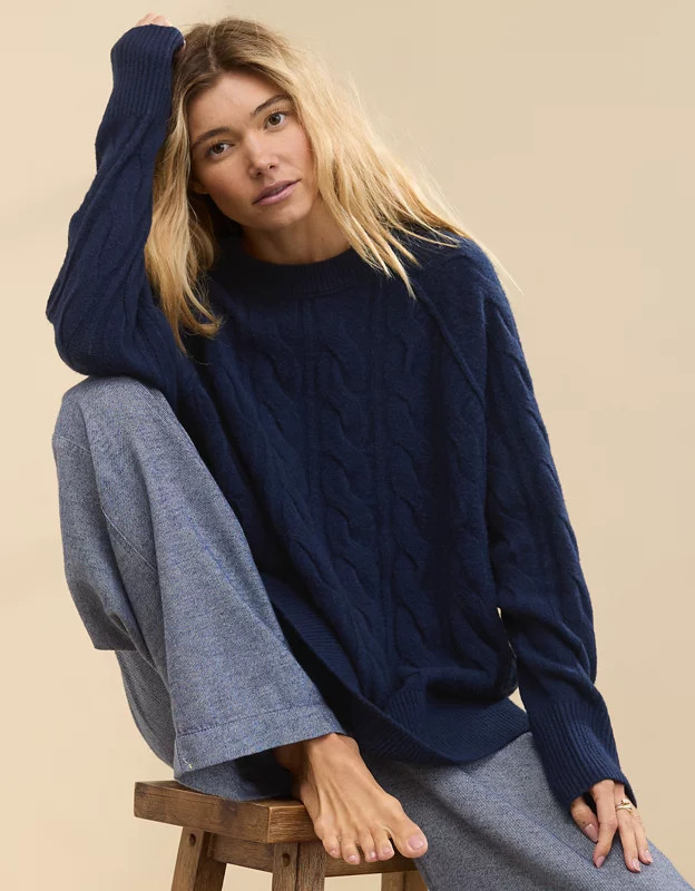 Aerie unREAL Cable Crew Sweater | Aerie