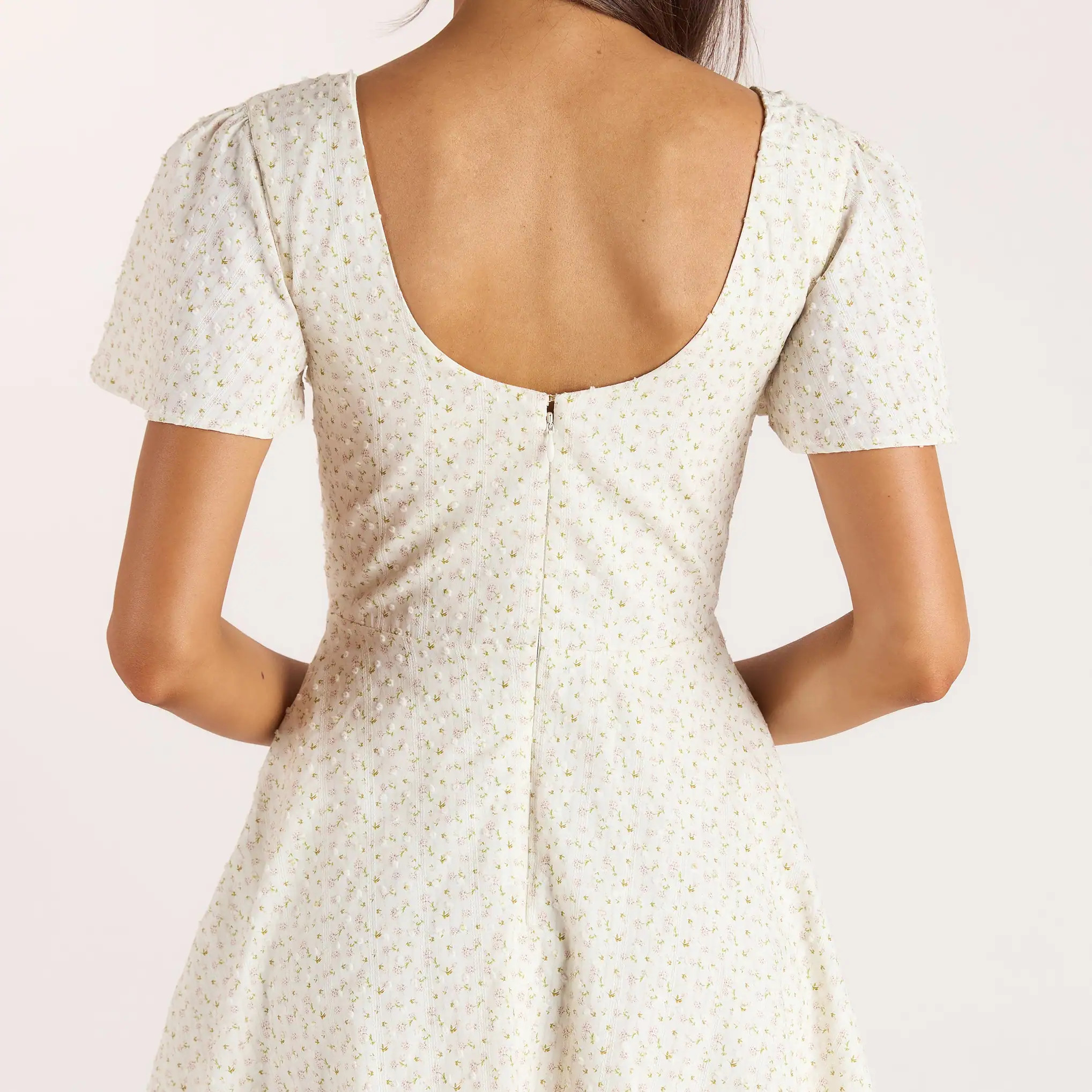 Short-Sleeve Lace Mini Dress - Cream Floral | Lounge (US)