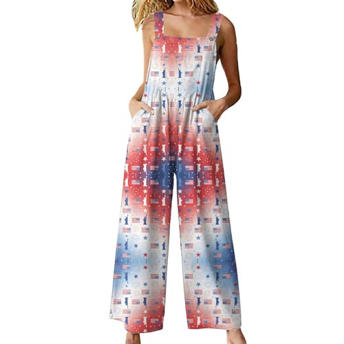 4th of July Outfits for Women American Flag Jumpsuits with Pockets Baggy Summer Overalls Loose Fit Patriotic Romper American Flag Clothes for Women 4 de Julio ropa de Mujer | Amazon (US)