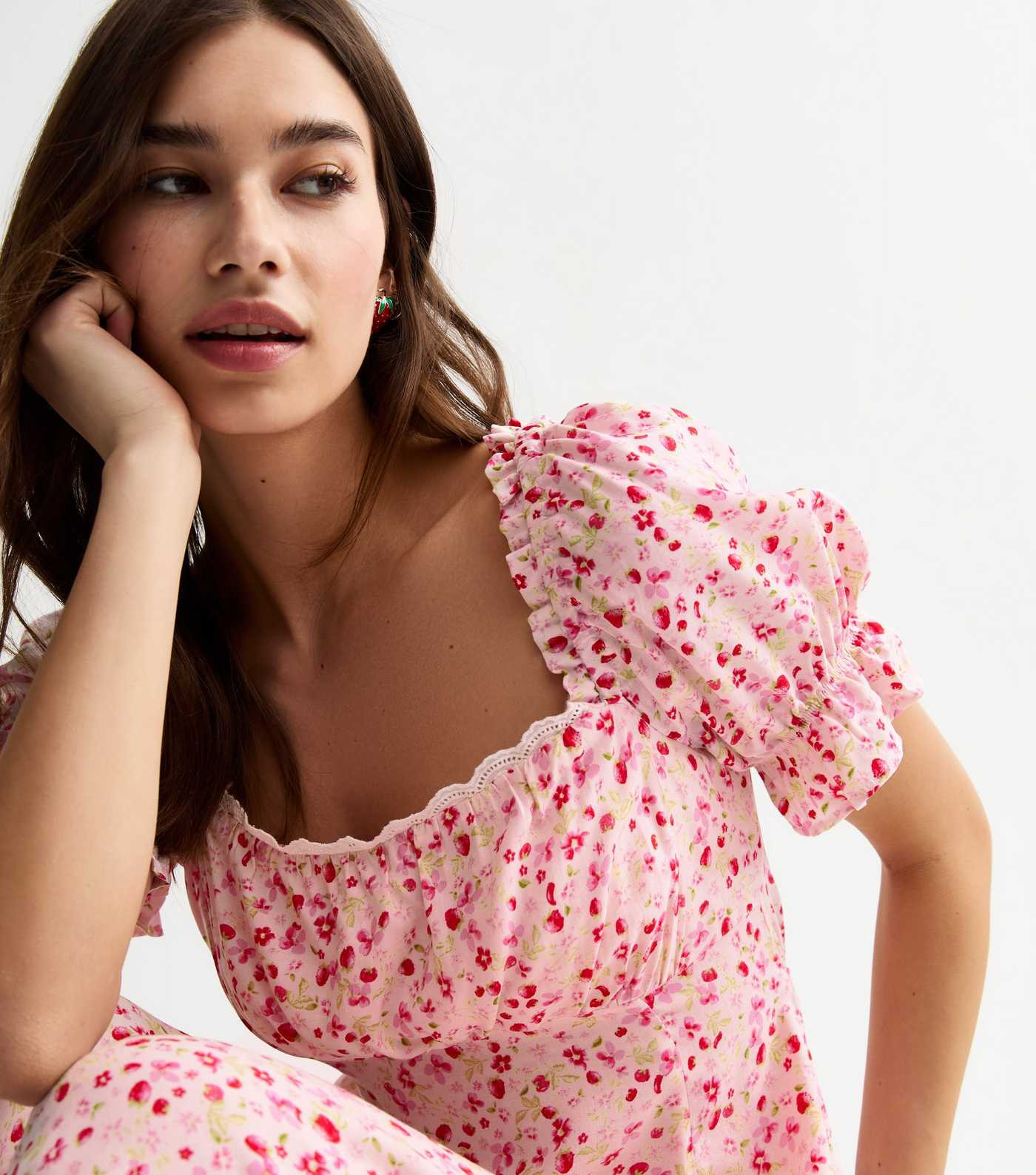 Pink Floral Print Milkmaid Midi Dress | New Look | New Look (UK)