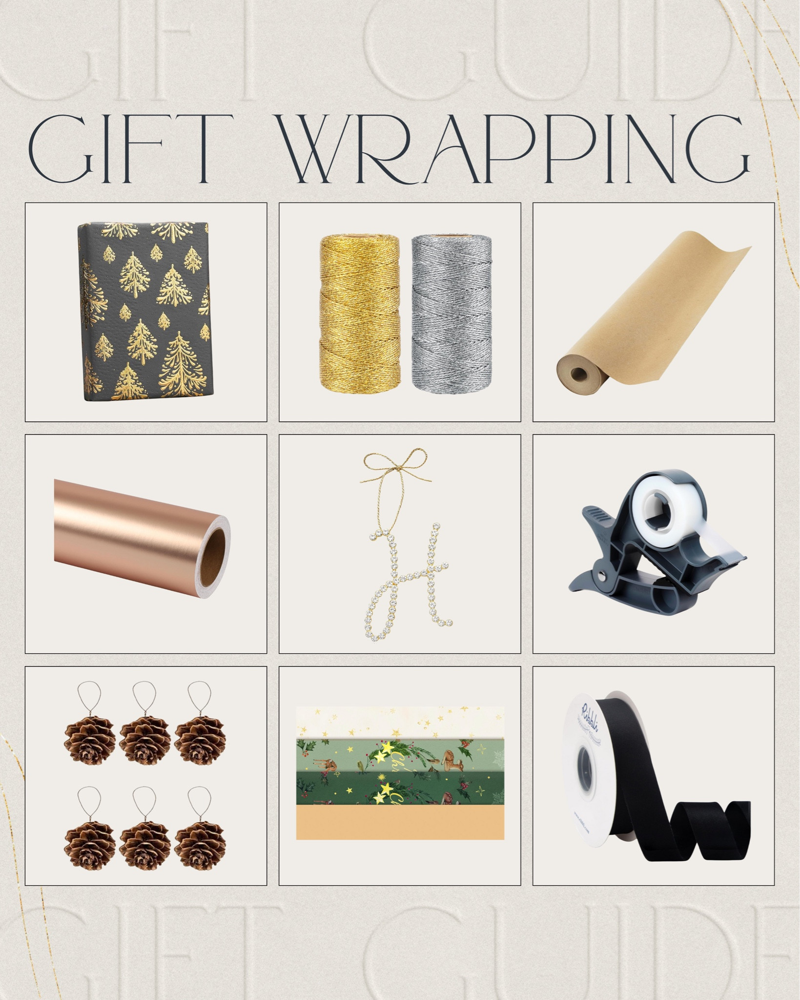 Gift Wrapping Essentials

Gift wrap  Christmas gift  gift wrapping  wrapping paper  tissue paper  ribbon  bows  tape  tinsel  holiday gifts  holiday items  gift wrap  monogram ornament  gift box  TheSmittenCollective

#LTKSeasonal #LTKHome #LTKHoliday