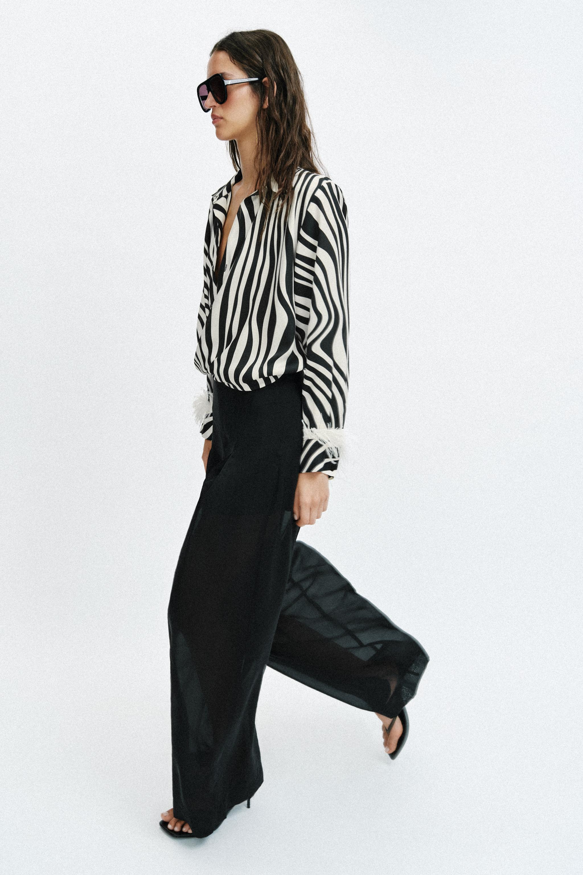 SEMI-SHEER WIDE-LEG TROUSERS | Zara UK