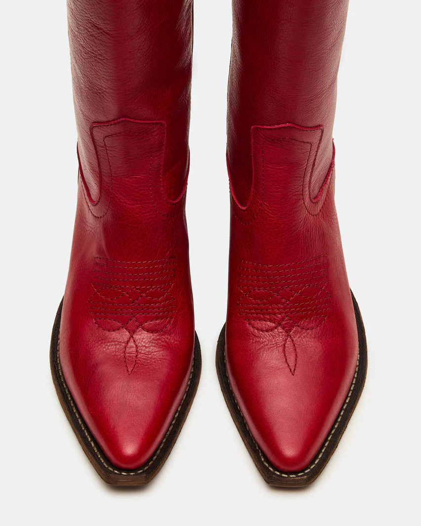 ALBANY Red Leather Pointed-Toe Women's Western Boot | Steve Madden (US)