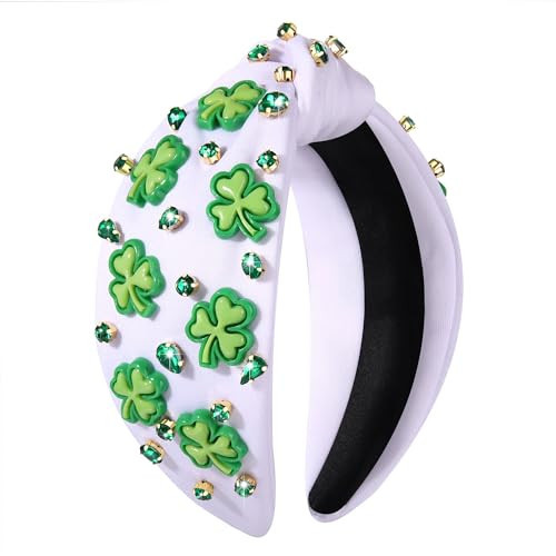 CEALXHENY St. Patrick's Day Hair Accessories, Green Shamrock Headband for Women, Embellished Crystal Rhinestone Knotted Headband, Irish Holiday Gifts (Shamrock 3) | Amazon (US)