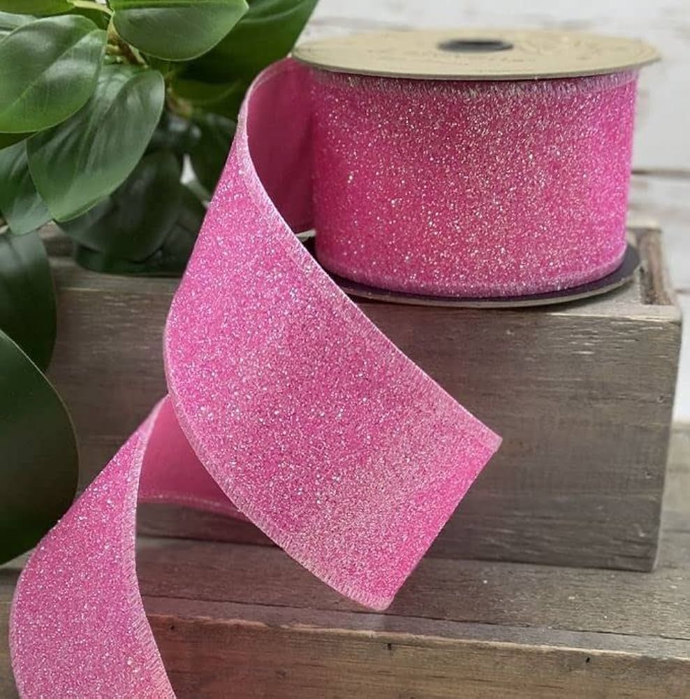 D Stevens, 2.5" Sugar Glitter Matrix Ribbon: Pink (10 Yards) Sugar Glitter Pink Wired Edge Design... | Amazon (US)