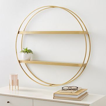 Deco Round Metal Wall Shelves (30"), Antique Brass | West Elm (US)