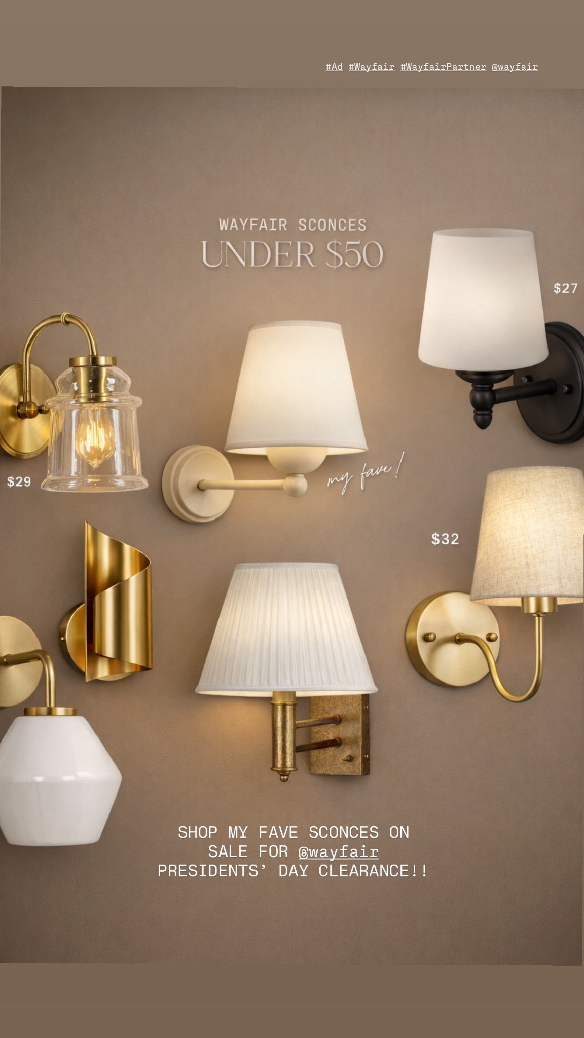 Wayfair Presidents’ Day Clearance is bringing the GOOD lighting!! 🤎✨ I rounded up some of my favorite sconces under $50 that instantly elevate a space without the designer price tag.

Cozy, organic-modern styles , Up to 70% OFF , Fast + FREE shipping over $35  

Sale ends February 16!!

Tap to shop my fave sconces before they’re gone!! these are perfect for bedrooms, hallways, and layered lighting moments.

#LTKhome #WayfairPartner #WayfairFinds #OrganicModernHome #LTKSaleAlert #Ad #Wayfair #WayfairPartner @wayfair 
