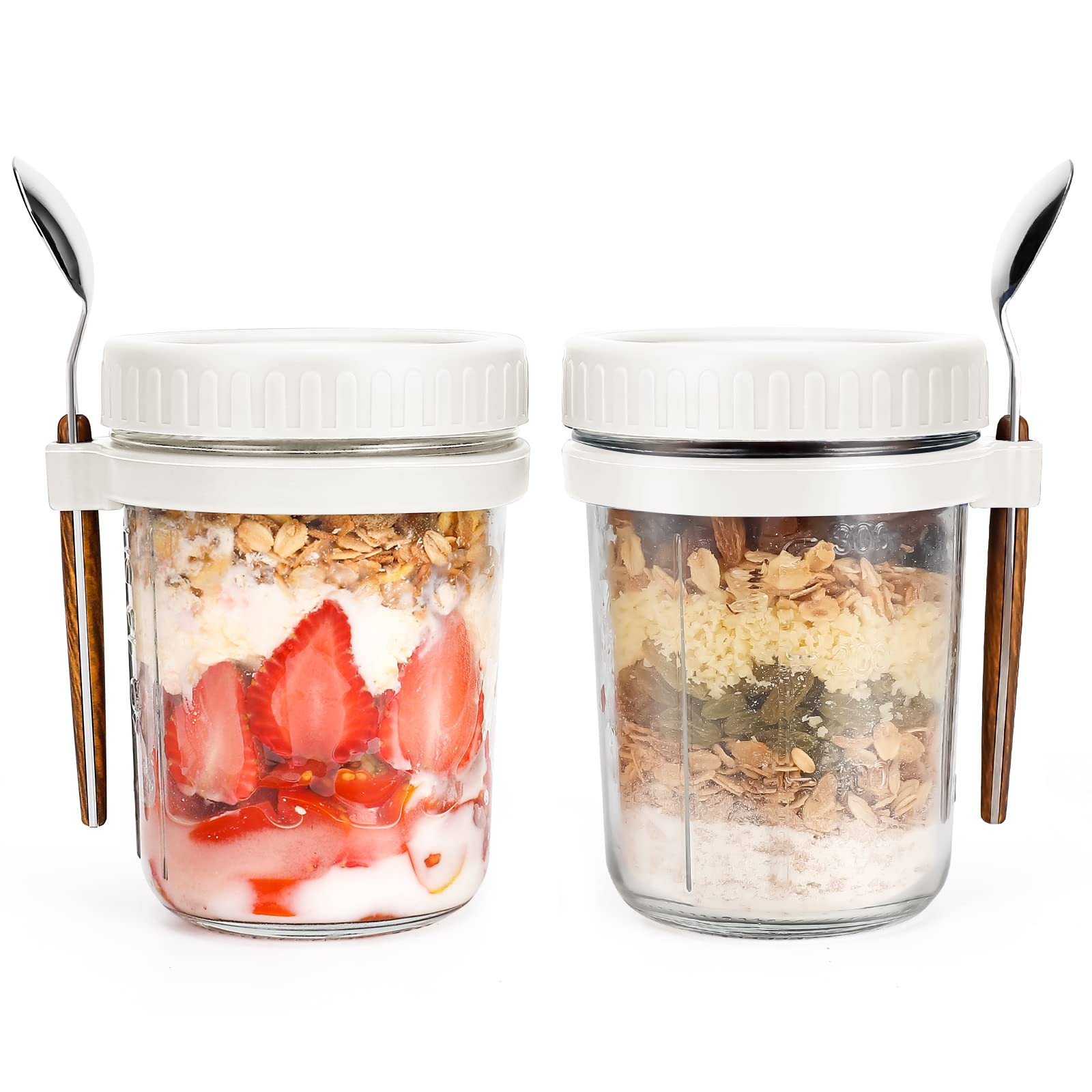 Overnight Oats Jars with Spoon and Lid 16 oz [2 Pack], Airtight Oatmeal Container with Measuremen... | Amazon (US)