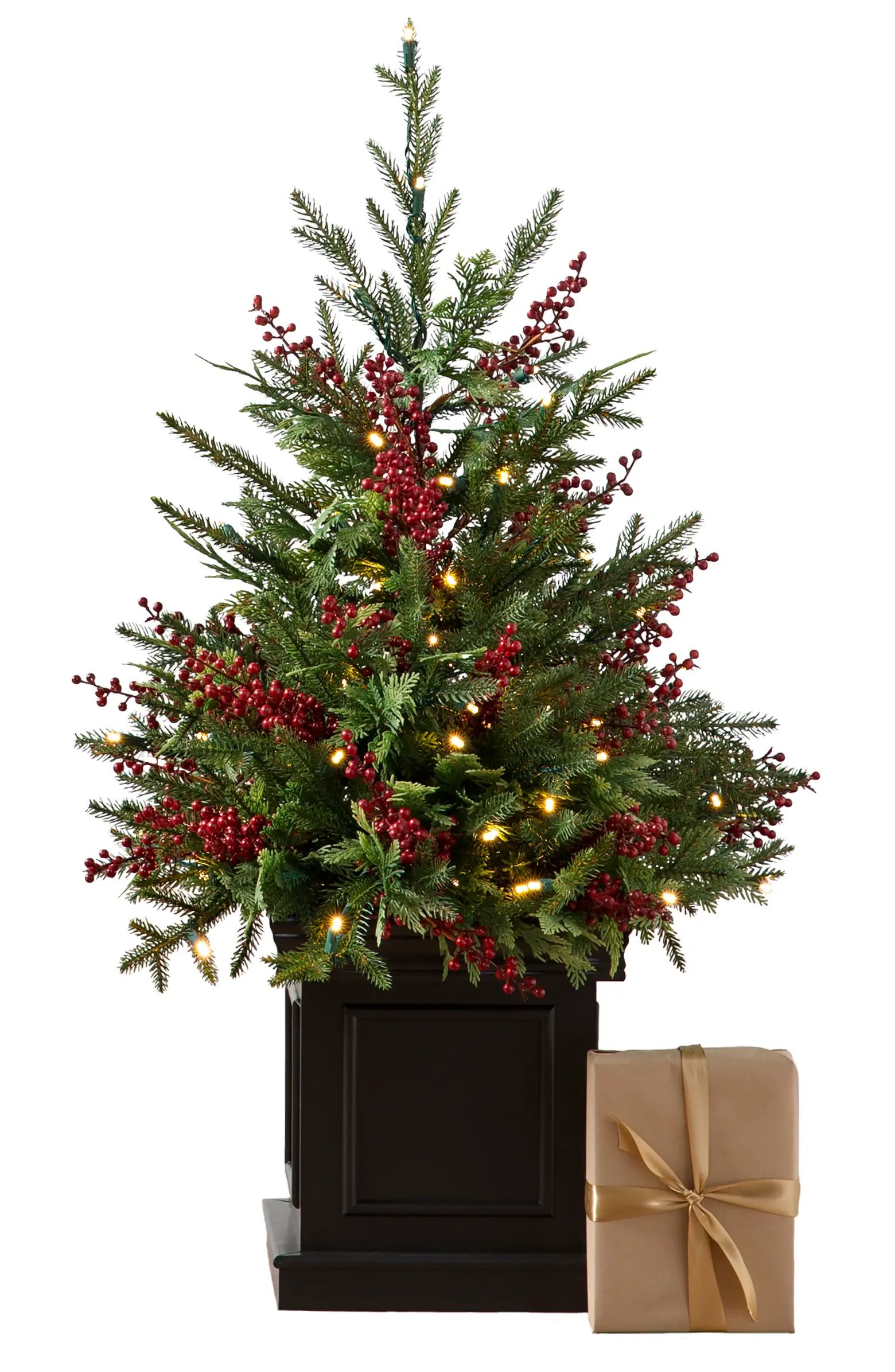 Outdoor Red Berry Evergreen Pre-Lit Artificial Potted Tree | Nordstrom