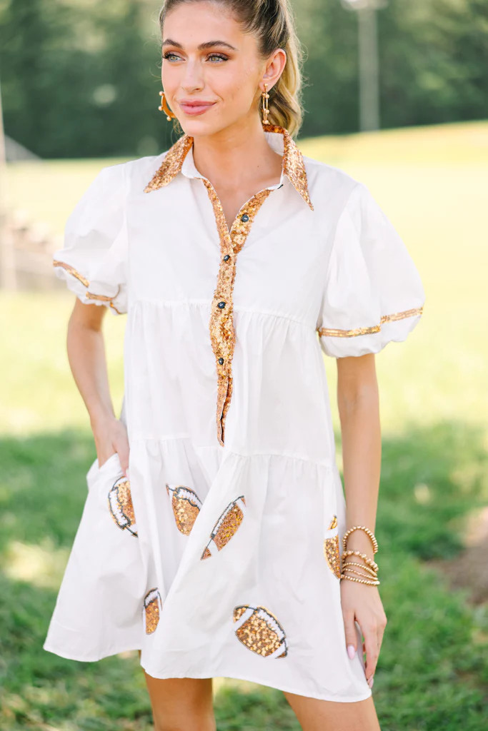 Pass The Ball White Sequin Football Dress | The Mint Julep Boutique