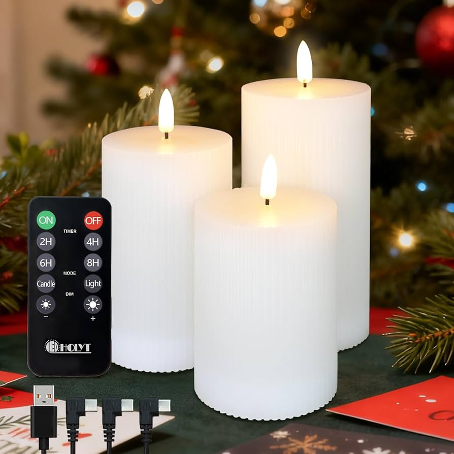 Rechargeable Flameless LED Pillar Candles–Luminous Real Wax Indoor Home Decor–Set of 3, Reali... | Amazon (US)