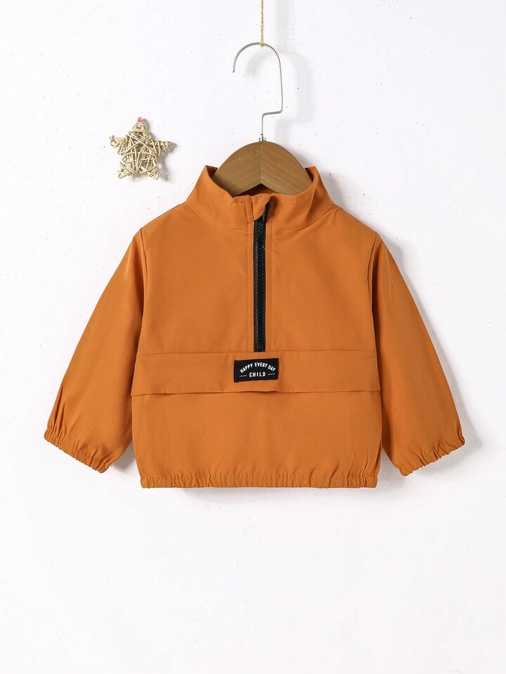 Baby Boy Letter Patched Half Zipper Jacket | SHEIN