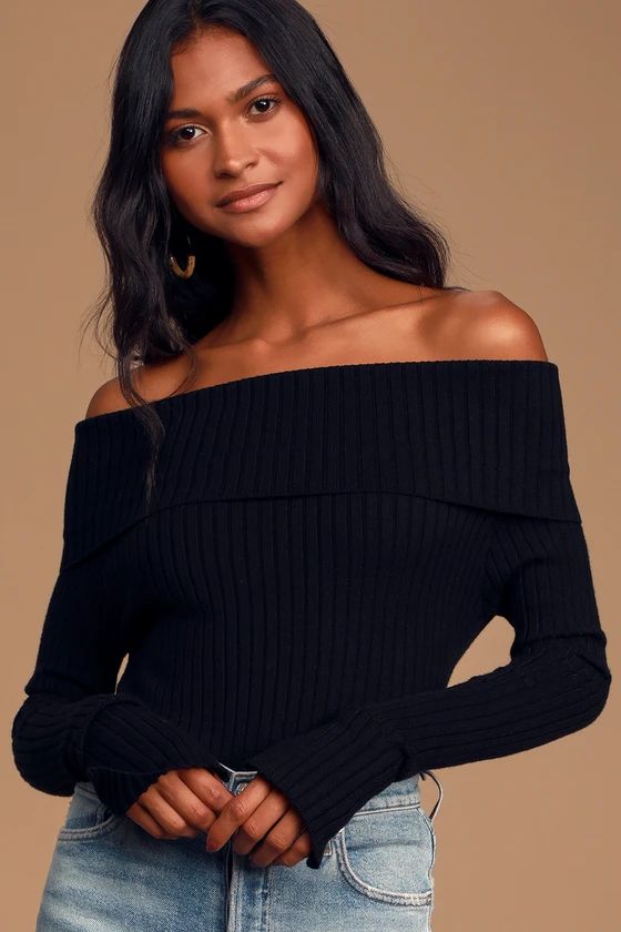 Perfect Timing Black Ribbed Off-the-Shoulder Sweater Top | Lulus (US)