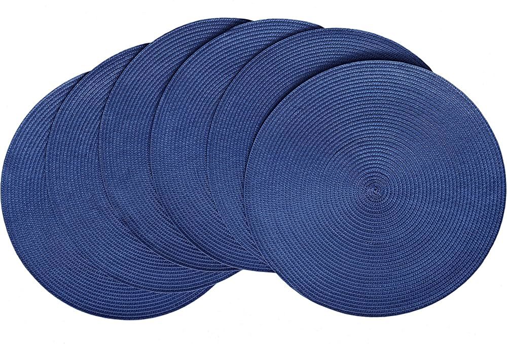 HODJOY placemat, Round Woven placemat for Indoor and Outdoor, 15", Set of 6 (Nautical Blue) | Amazon (US)