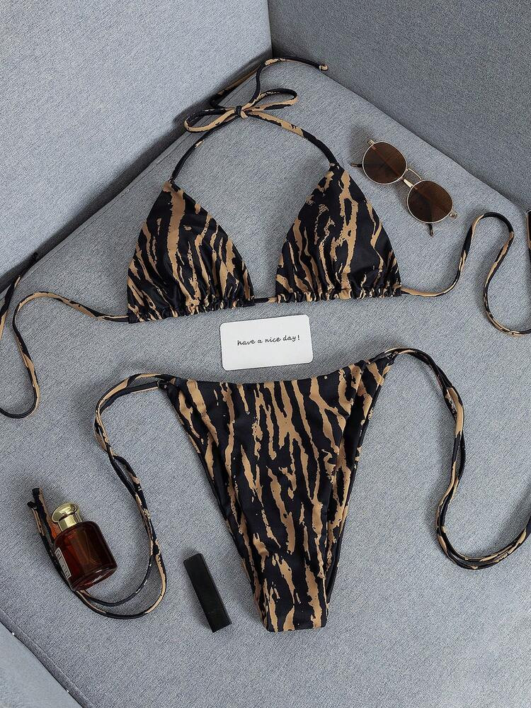 2pcs 2026 New Fashionable Sexy Faux Wood Grain Printed Bikini Swimsuit Set, Suitable For Pool, Beach, Vacation, Spring/Summer, Valentine's Day, Carnival Party | SHEIN