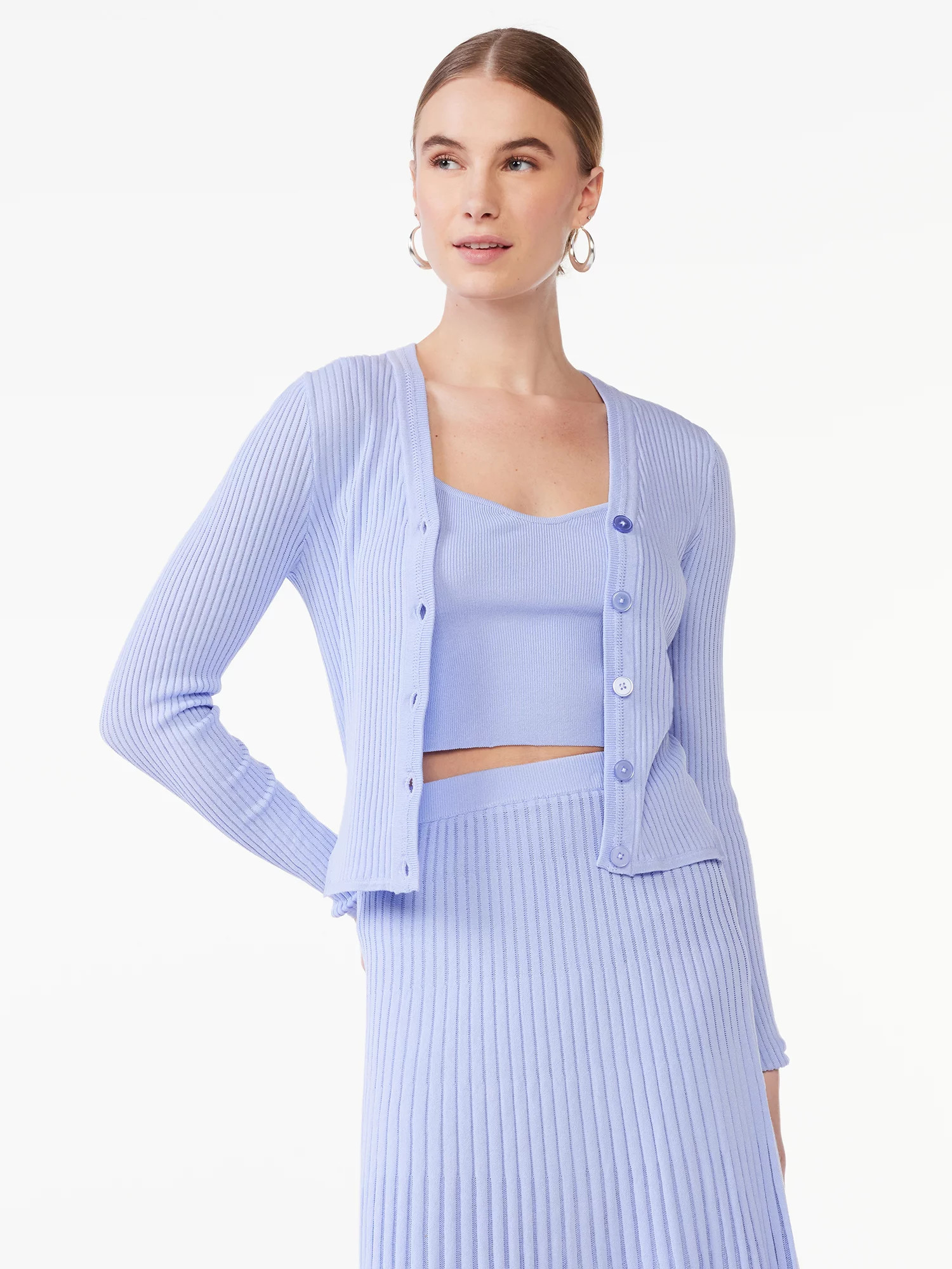 Scoop Women's Stripe Cardigan Sweater with Bralette, Lightweight, Sizes XS-XXL | Walmart (US)