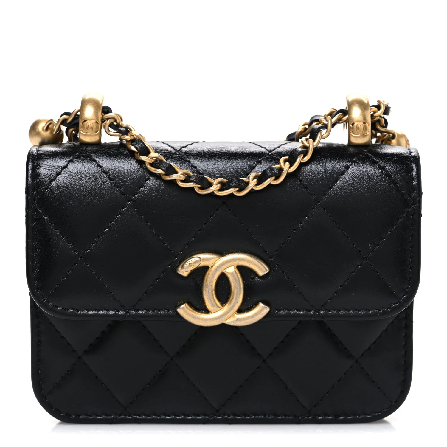 Calfskin Quilted Perfect Fit Coin Purse With Chain Black | FASHIONPHILE (US)