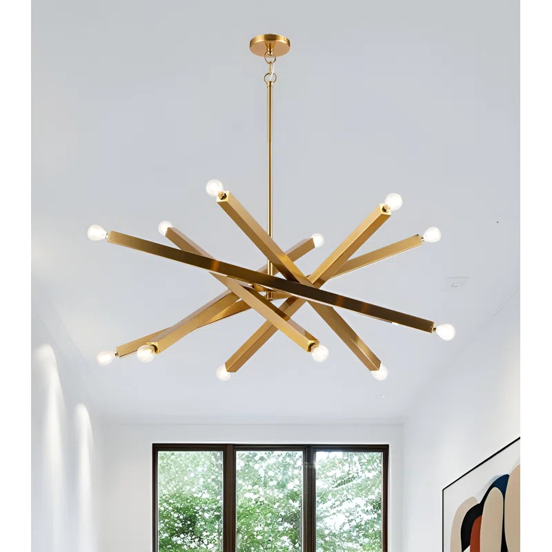 Chalker 12-Light Viper Sleek Golden Rod Natural Brass Sputnik Chandelier Adjustable Arms | Wayfair North America