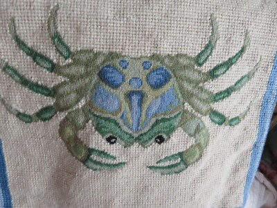 Aubusson style FRENCH COUNTRY Needlepoint Pillow Petit Point Blue Crab | eBay US