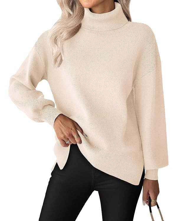 Zeagoo Women's Turtleneck Sweater 2025 Fall Winter Chunky Knit Oversized Sweaters Casual Side Sli... | Amazon (US)