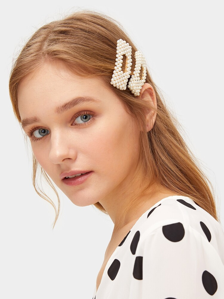 Faux Pearl Decor Square Hair Snap Clip 2pack | SHEIN