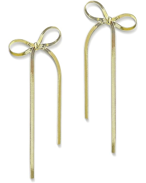 Sonateomber long gold chain tassel earrings - 14k gold plated brass anchor snake chain – with r... | Amazon (US)