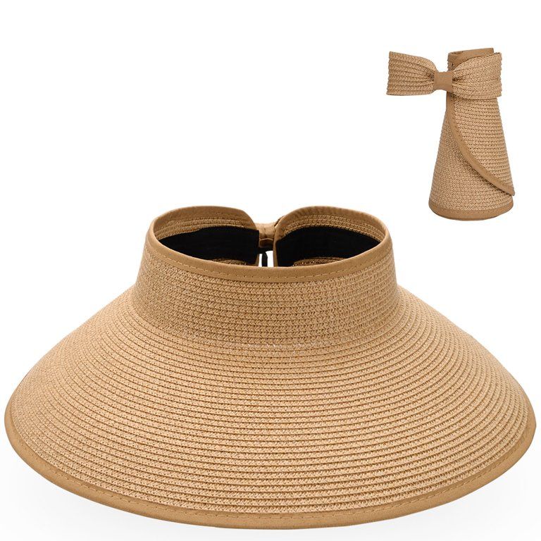 Straw Visors for Women, UPF50+ Wide Brim Foldable Summer Beach Sun Hat, Provides Perfect UV Prote... | Walmart (US)