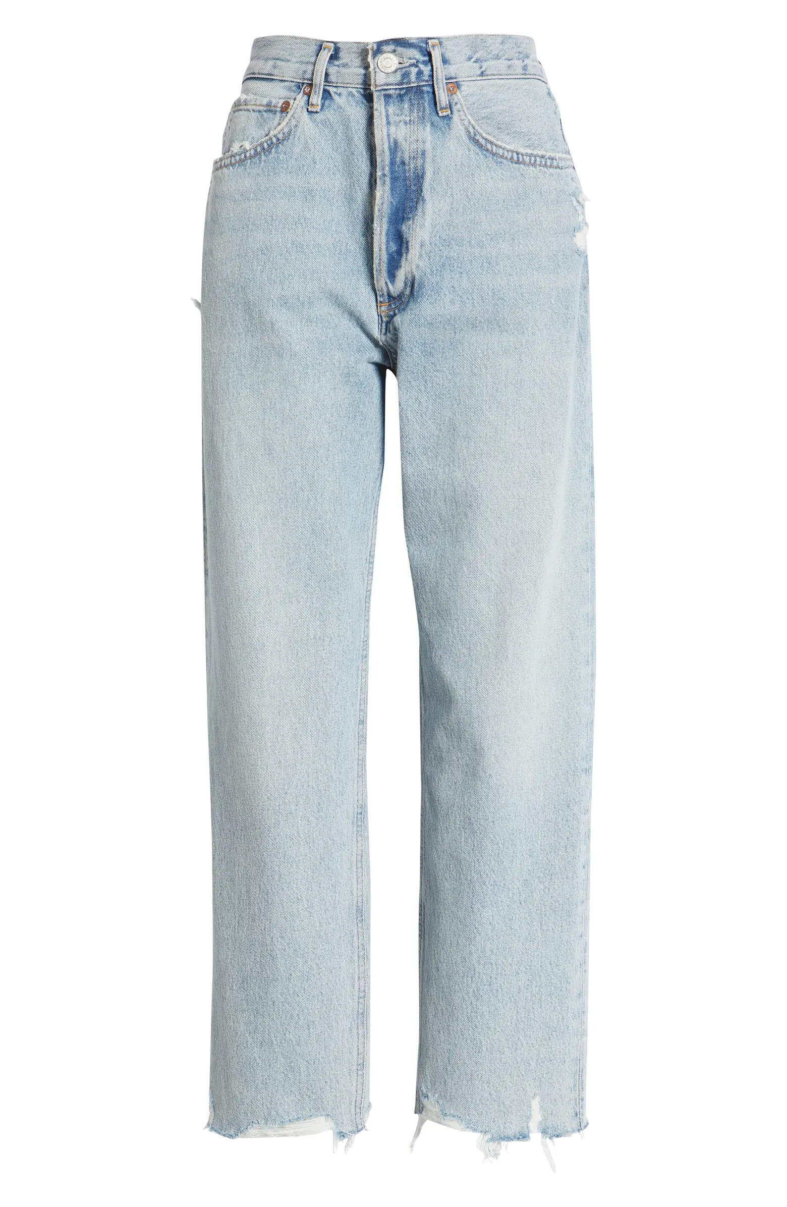'90s High Waist Frayed Crop Organic Cotton Jeans | Nordstrom