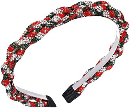 Rhinestone Christmas Headbands Xmas Crystal Red Green Sliver Stripes Twist Hairband Holiday Party... | Amazon (US)