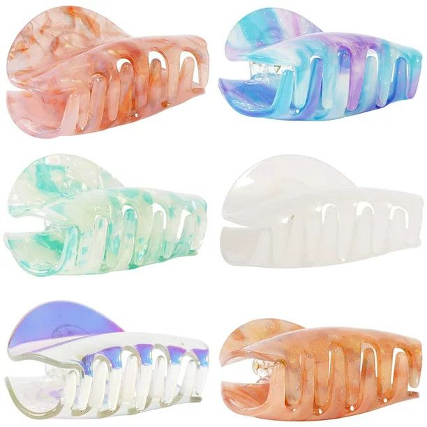 6-Pieces French Claw Hair Clips in 6 Shiny Colors with Agate Marble Alike Acrylic Finish for Cere... | Walmart (US)