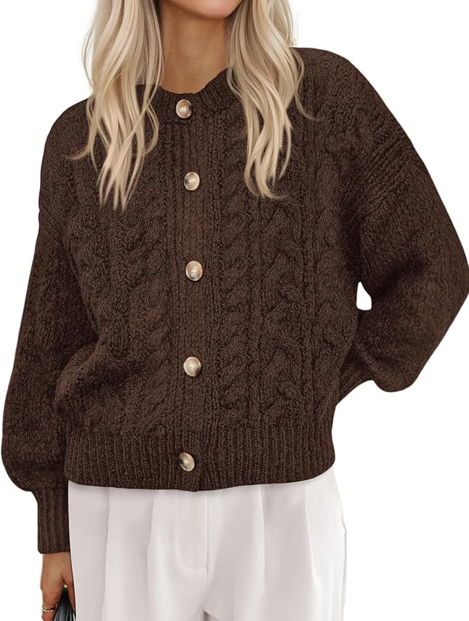BTFBM Chunky Cardigan Sweaters for Women Fall Fashion 2025 Button Lantern Long Sleeve Cable Knit ... | Amazon (US)