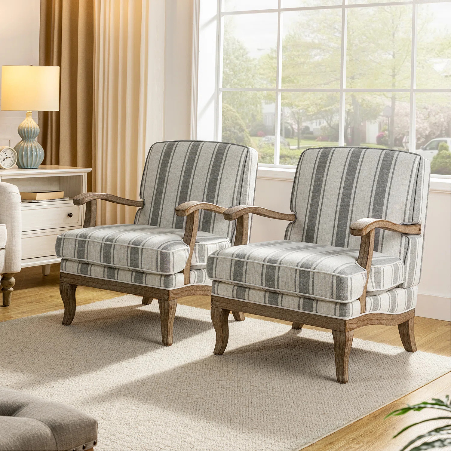 Amilio 28" W Farmhouse Upholstered Armchair with Solid Wood Frame (Set of 2) | Wayfair North America