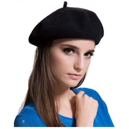 MAYMII Wool Black Beret Hat - French Beret -Solid Color Beret Cap for Women Girls | Walmart (US)