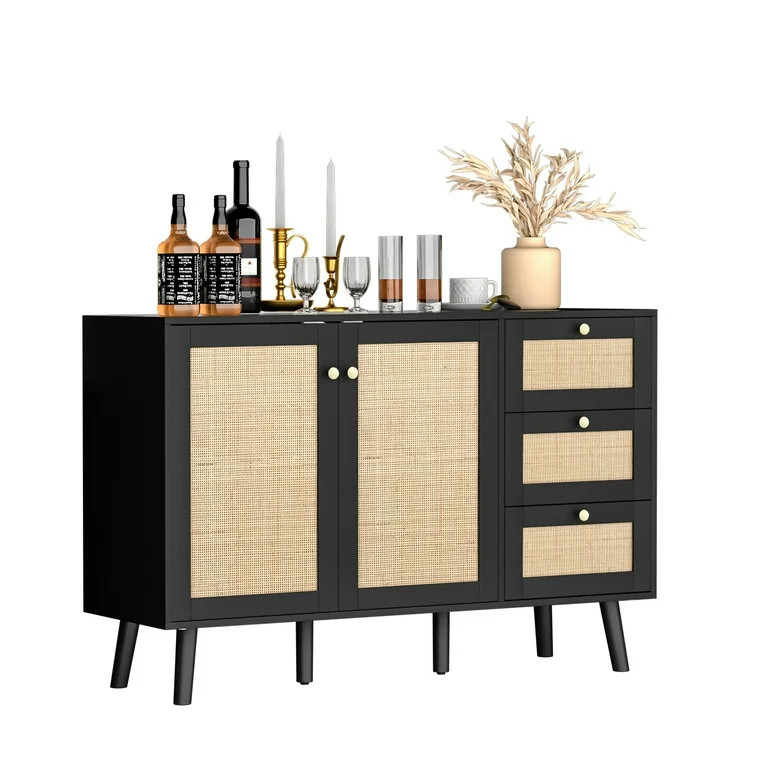 Eumyviv Accent Storage Cabinet with 2 Doors and 3 Drawers, Sideboard Buffet Cabinet with Rattan D... | Walmart (US)