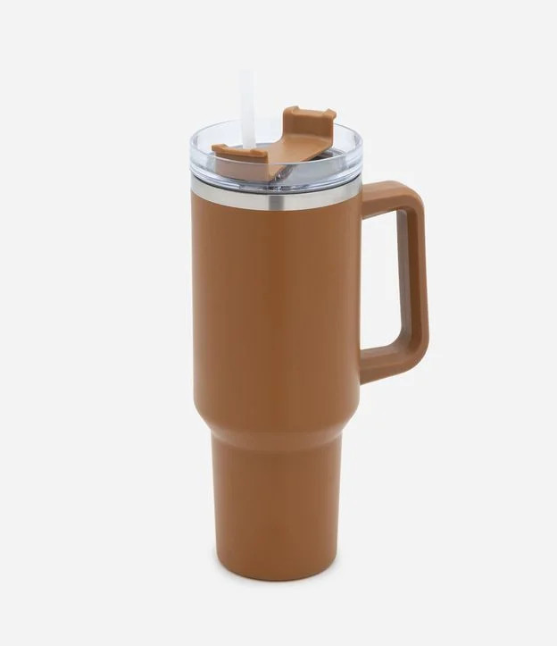 Copo de Metal com Alça e Canudo Reutilizável 1L Marrom Caramelo - Lojas Renner | Renner (BR)