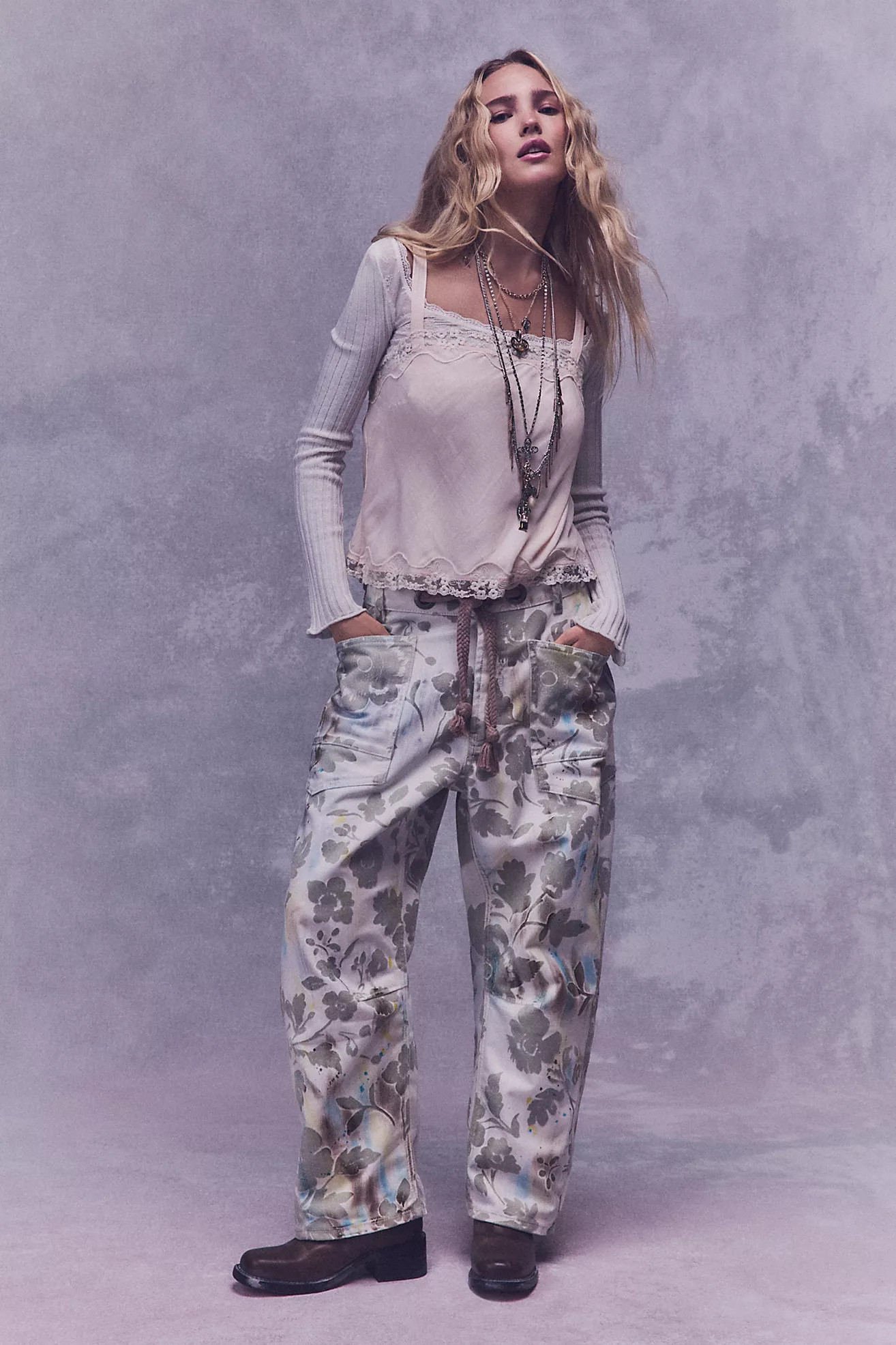 We The Free Moxie Printed Flocked Barrel Jeans | Free People (Global - UK&FR Excluded)