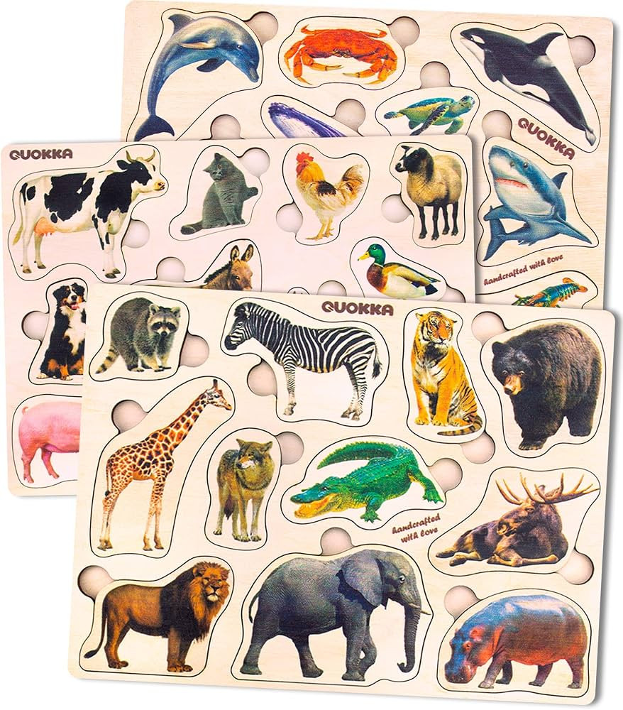 QUOKKA Wooden Puzzles for Toddlers 1-3 – 3xSET Toddler Puzzles Ages 2-4 – Montessori Animal T... | Amazon (US)