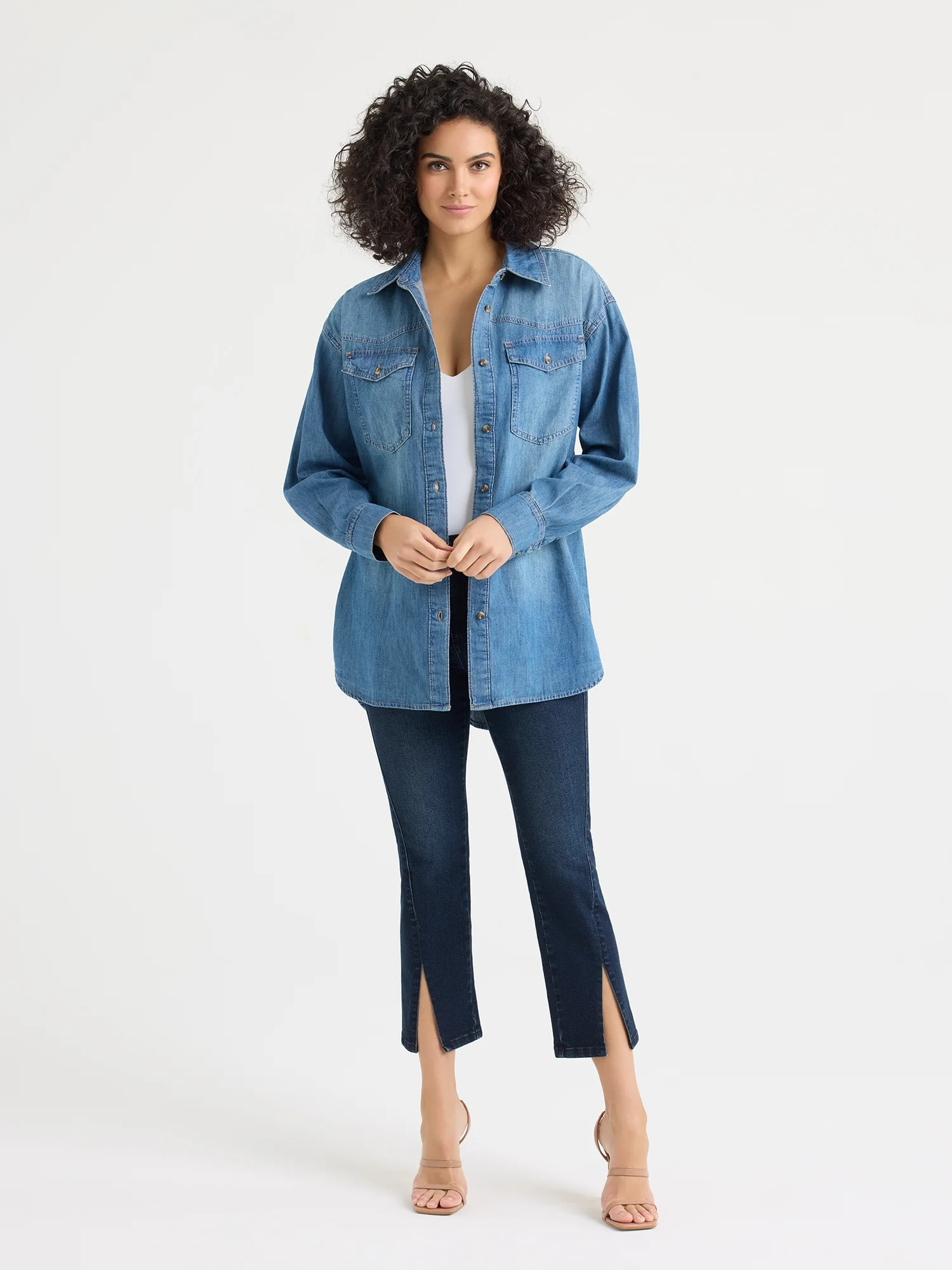 Sofia by Sofia Vergara Women's and Women's Plus Sofia Oversized Boyfriend Shirt with Long Sleeves... | Walmart (US)