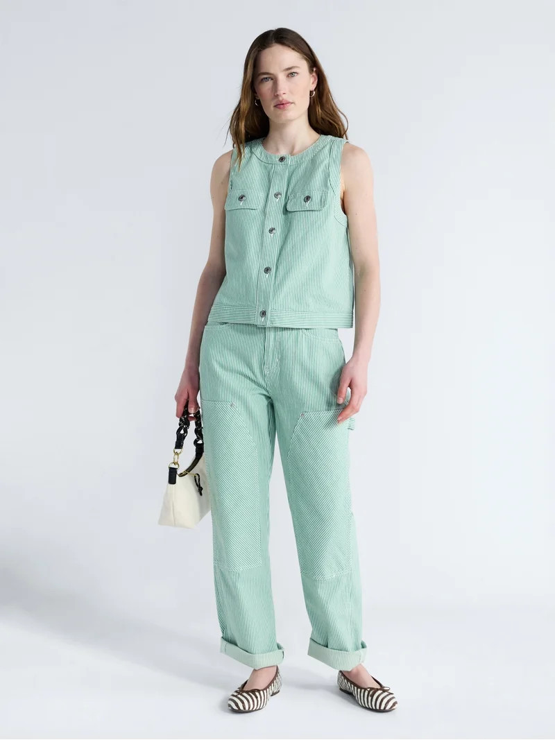 Free Assembly Women's and Women's Plus Button Front Sleeveless Denim Top, Sizes XS-4X | Walmart (US)